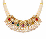 18K Gold Polki Diamond Navratna Pearl Necklace zaveribros.com
