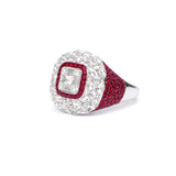 Shein 18K White Gold Diamond Ring with Ruby Halo and Ruby Pave Band zaveribros.com
