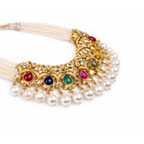 18K Gold Polki Diamond Navratna Pearl Necklace zaveribros.com