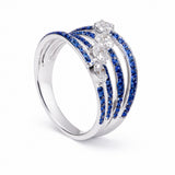 Bhavya 18K White Gold Multi Band Diamond and Blue Sapphire Ring zaveribros.com