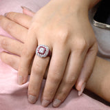 Shein 18K White Gold Diamond Ring with Ruby Halo and Ruby Pave Band zaveribros.com