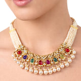 18K Gold Polki Diamond Navratna Pearl Necklace zaveribros.com