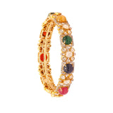 Navratan 18K Gold Polki Bangle zaveribros.com