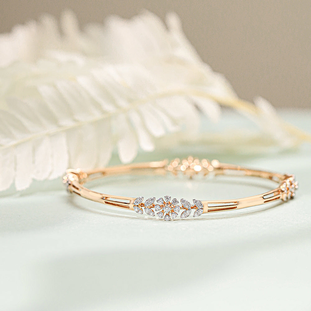 Rose Gold Diamond Bangle Bracelets 18K Gold Diamond Floral Bangle