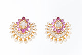 Ruby Blossom Polki and Pearl Gold Earrings zaveribros.com