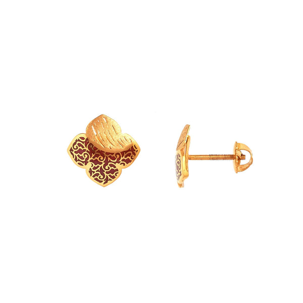 Decorative Floral Gold Stud Earrings - zaveribros.com