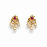 Bhanumati 18K Gold Polki Diamond and Pearl Drop Earrings zaveribros.com