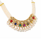 18K Gold Polki Diamond Navratna Pearl Necklace zaveribros.com