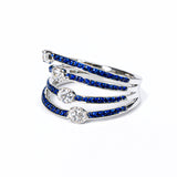 Bhavya 18K White Gold Multi Band Diamond and Blue Sapphire Ring zaveribros.com