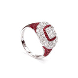 Shein 18K White Gold Diamond Ring with Ruby Halo and Ruby Pave Band zaveribros.com