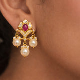 Bhanumati 18K Gold Polki Diamond and Pearl Drop Earrings zaveribros.com