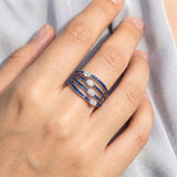 Bhavya 18K White Gold Multi Band Diamond and Blue Sapphire Ring zaveribros.com