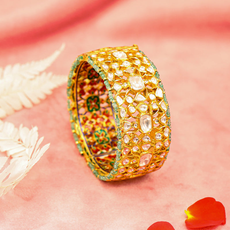 Timeless Elegance 18K Gold Polki Bangle zaveribros.com