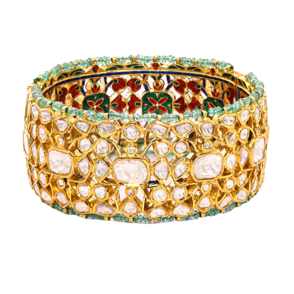 Timeless Elegance 18K Gold Polki Bangle zaveribros.com