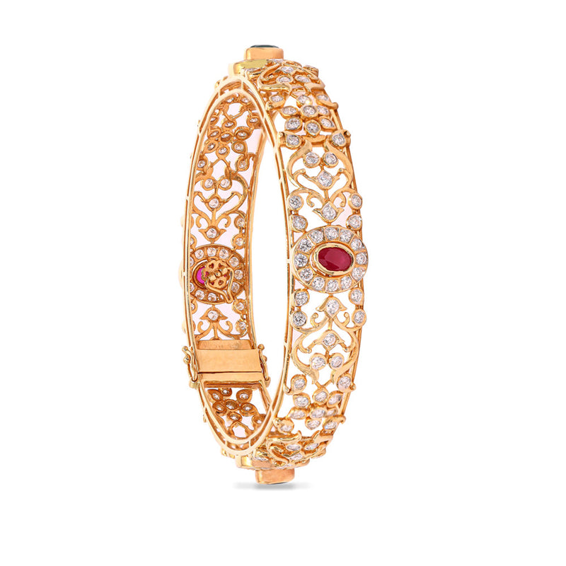 Ruby and Emerald Interchangeable 18K Diamond Bangle zaveribros.com