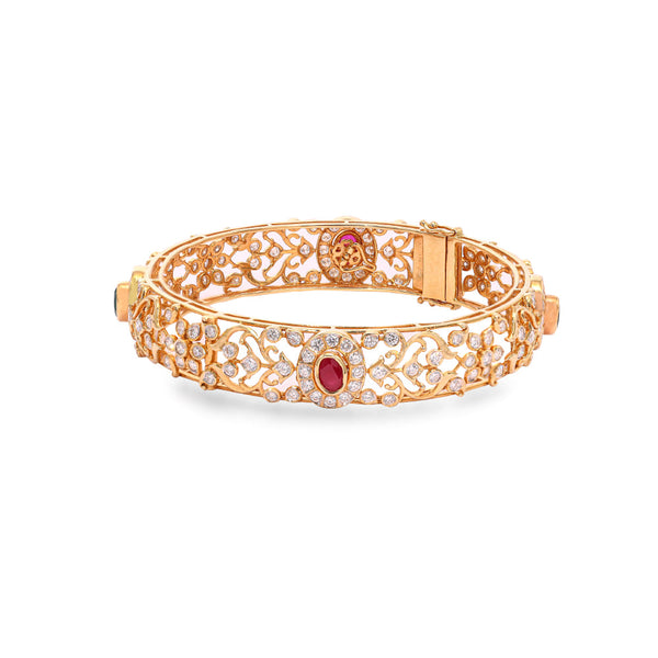 Ruby and Emerald Interchangeable 18K Diamond Bangle zaveribros.com