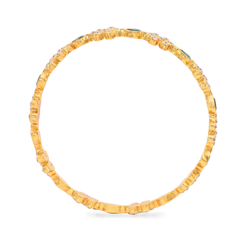22kt Gold Emerald and Diamond Floral Bangle zaveribros.com