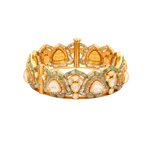 Yuvi Emerald 18K Gold Polki Bangle zaveribros.com