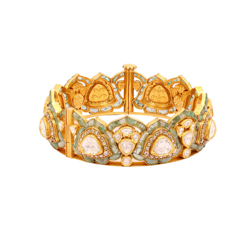 Yuvi Emerald 18K Gold Polki Bangle zaveribros.com