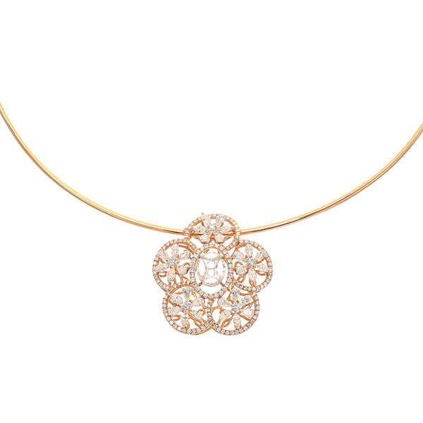 Elegant 18k Gold Diamond Floral Pendant Necklace zaveribros.com