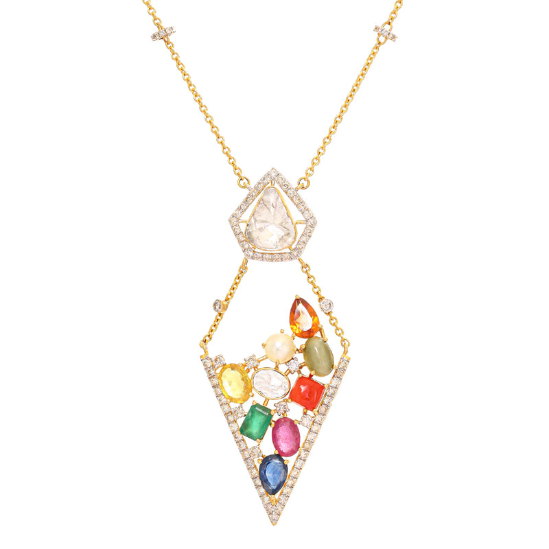 Vibrant Multigem Prism Pendant Necklace in 18k Gold zaveribros.com