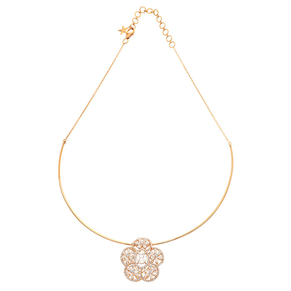 Elegant 18k Gold Diamond Floral Pendant Necklace zaveribros.com