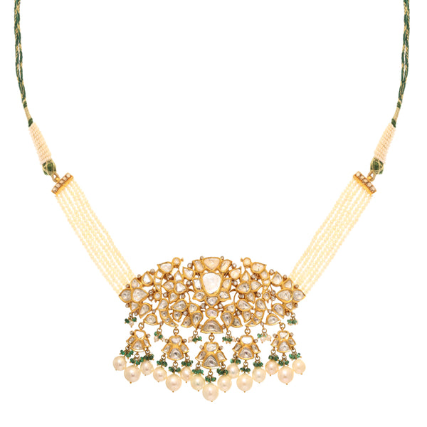 Radiant Polki Embrace Necklace with Emeralds and Pearls zaveribros.com