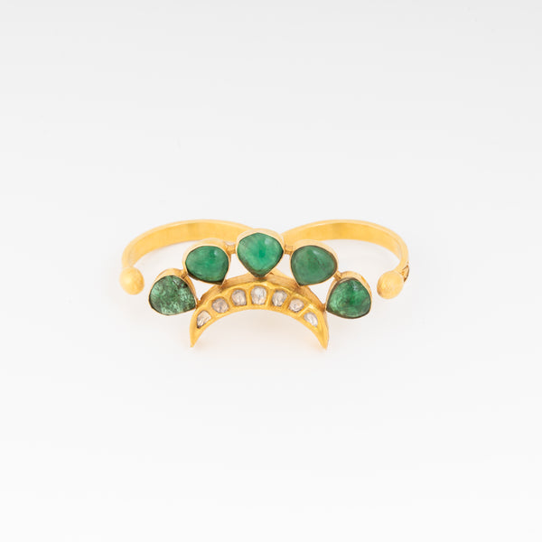 Emerald Crescent Polki Gold Ring zaveribros.com