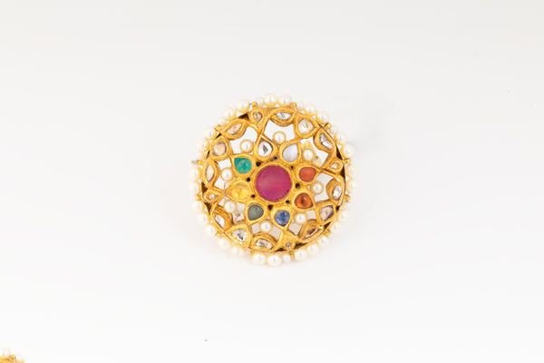 Navratna Radiant Gold Polki Ring zaveribros.com