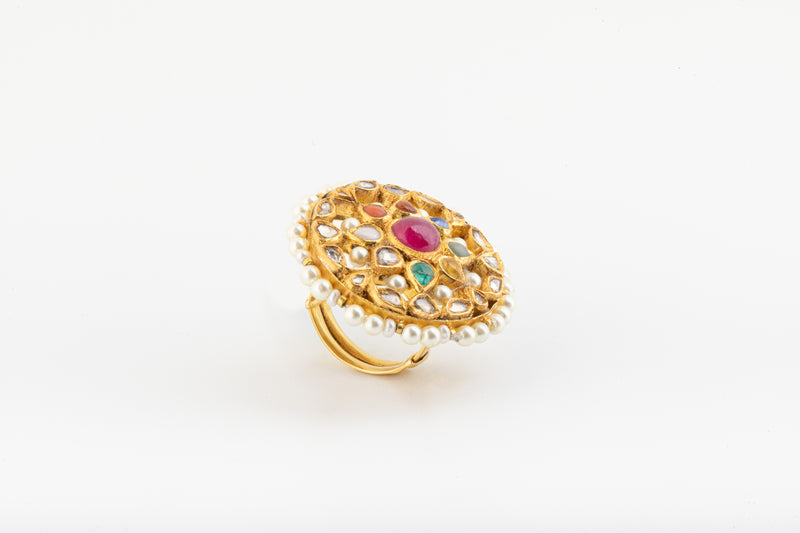 Navratna Radiant Gold Polki Ring zaveribros.com