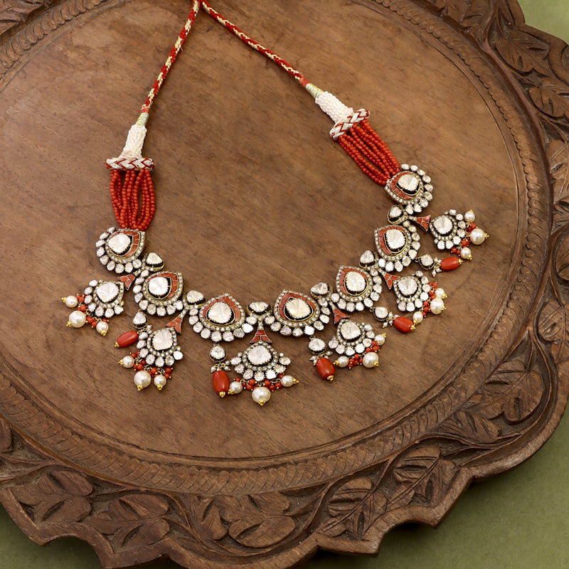 Elegant 18k Gold Coral Polki Necklace zaveribros.com