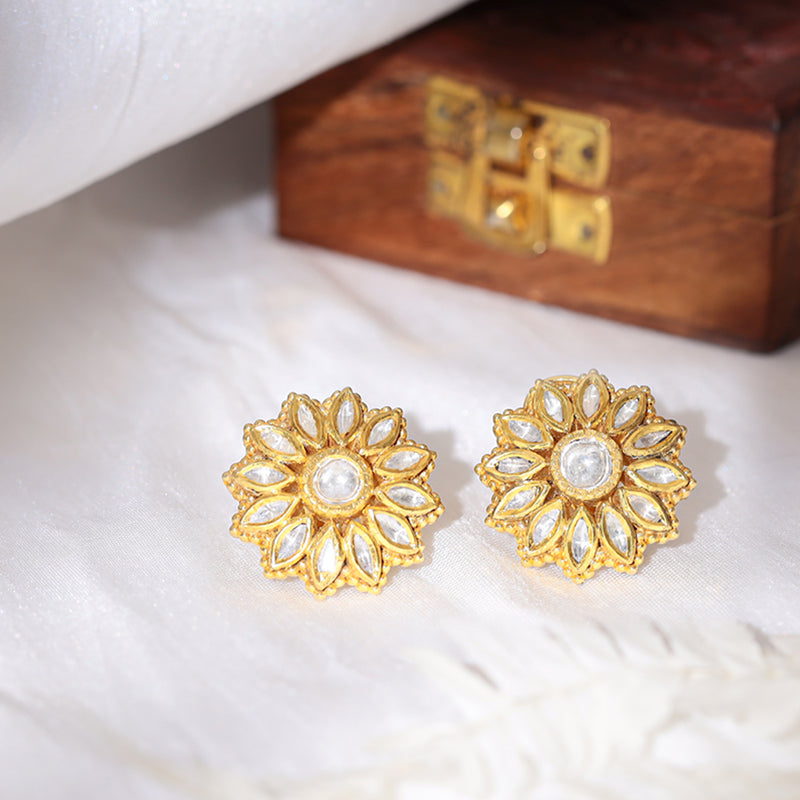 Floral Opulence Polki Stud Earrings zaveribros.com