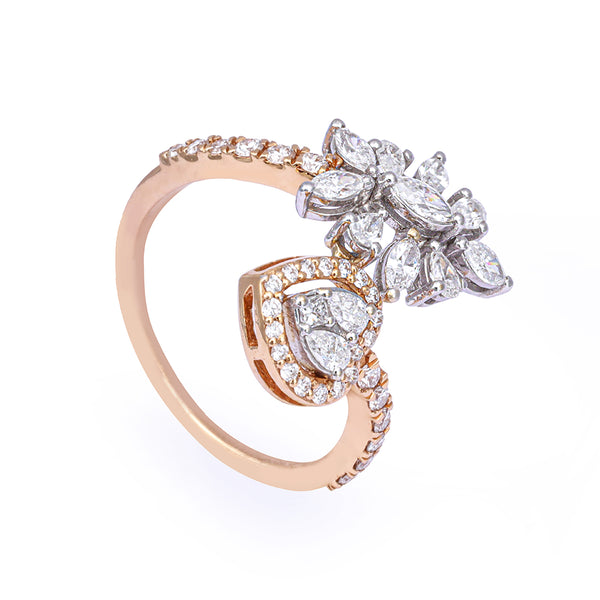 Floral Heart Gold Diamond Ring zaveribros.com