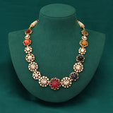 Floral Navratna Gold Necklace zaveribros.com