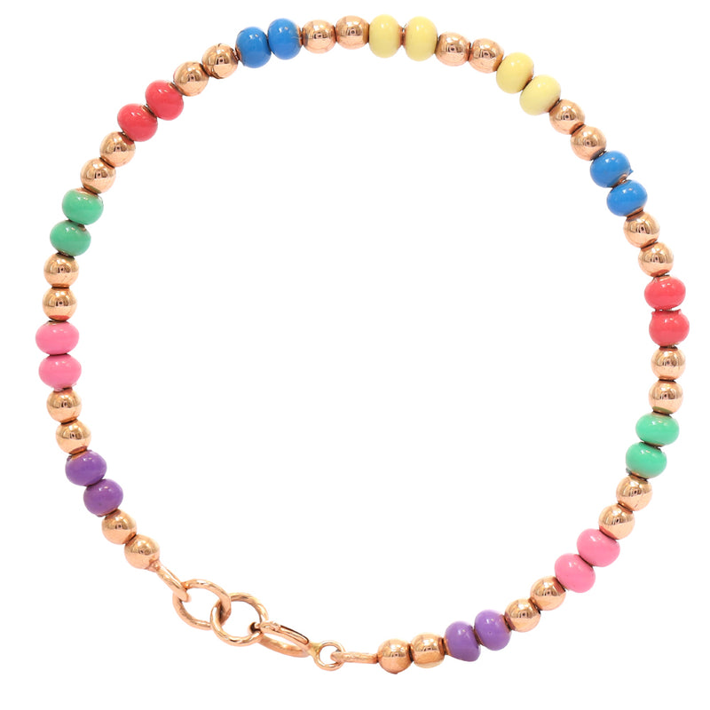 Gold Beaded Bracelet with Multicolored Enamel Beads zaveribros.com