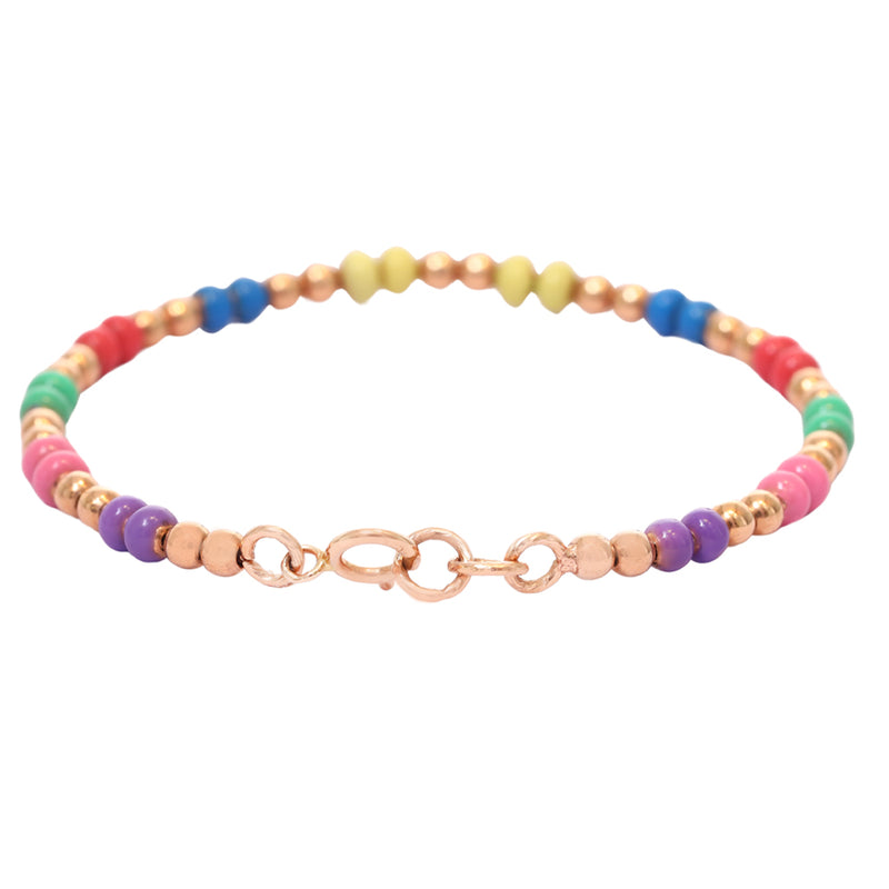 Gold Beaded Bracelet with Multicolored Enamel Beads zaveribros.com