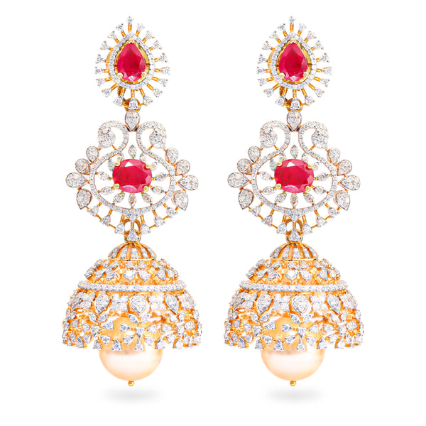 Radiant Diamond Ruby Jhumkas zaveribros.com