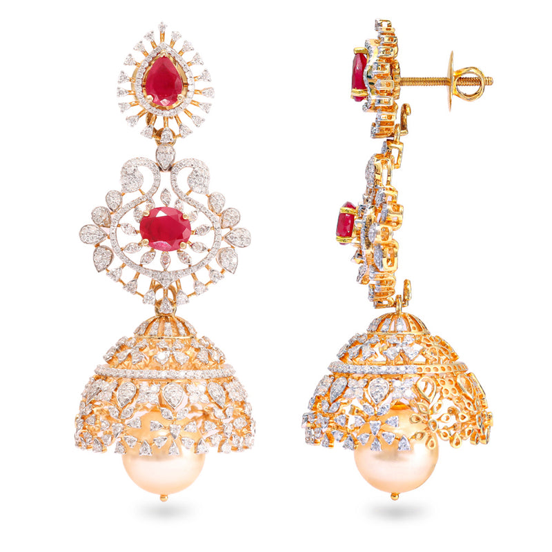 Radiant Diamond Ruby Jhumkas zaveribros.com