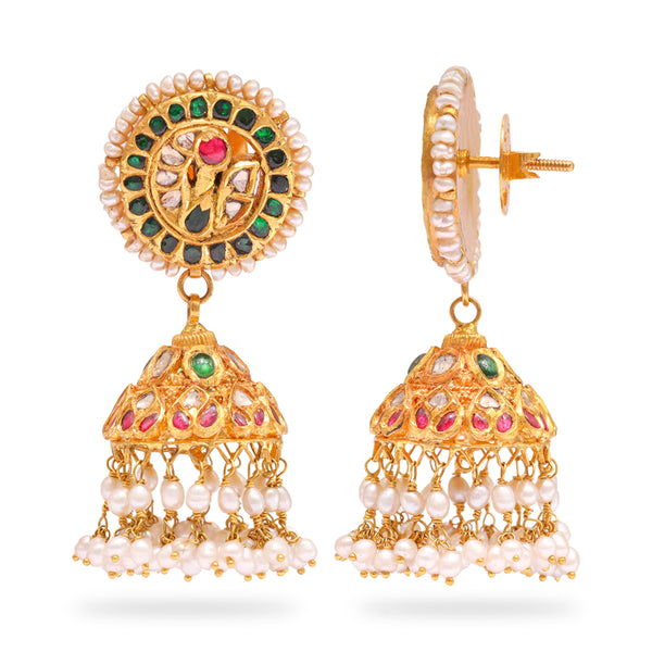 Polki Regal Pearl Jhumka zaveribros.com