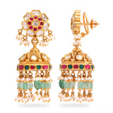 Royal Emerald and Ruby Pearl Jhumkas zaveribros.com