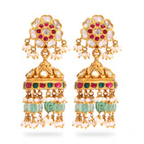 Royal Emerald and Ruby Pearl Jhumkas zaveribros.com