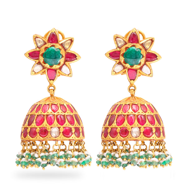 Rose Ruby Gold Jhumkas zaveribros.com