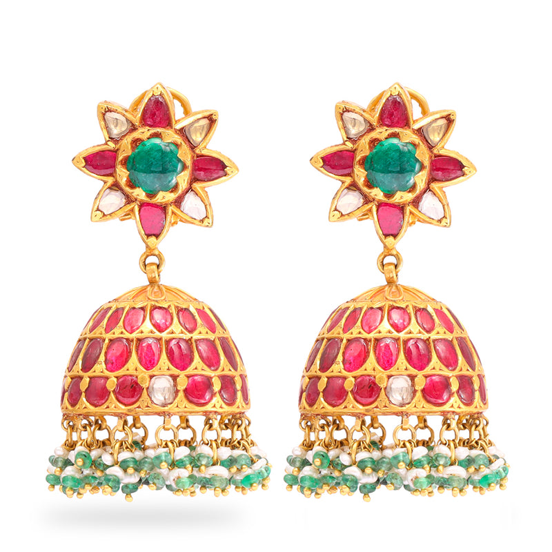 Rose Ruby Gold Jhumkas zaveribros.com