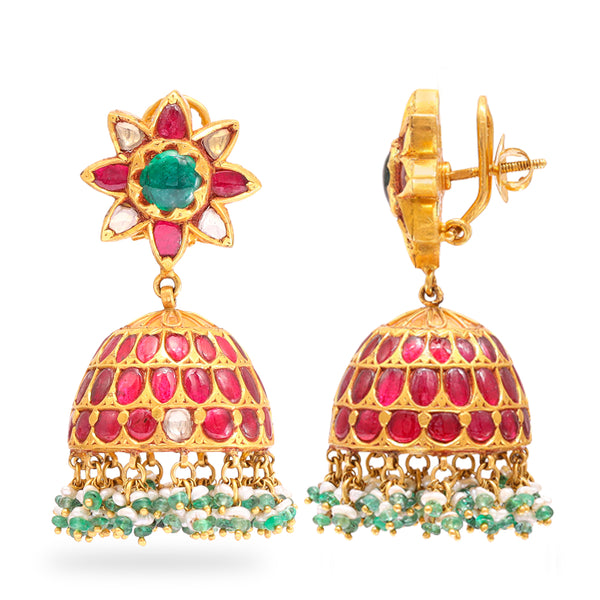 Rose Ruby Gold Jhumkas zaveribros.com