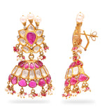 Pink Gemstone Polki Jhumkas zaveribros.com