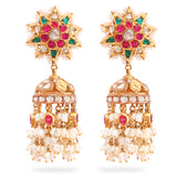 Ruby-Emerald Pearl Drop Polki Jhumkas zaveribros.com