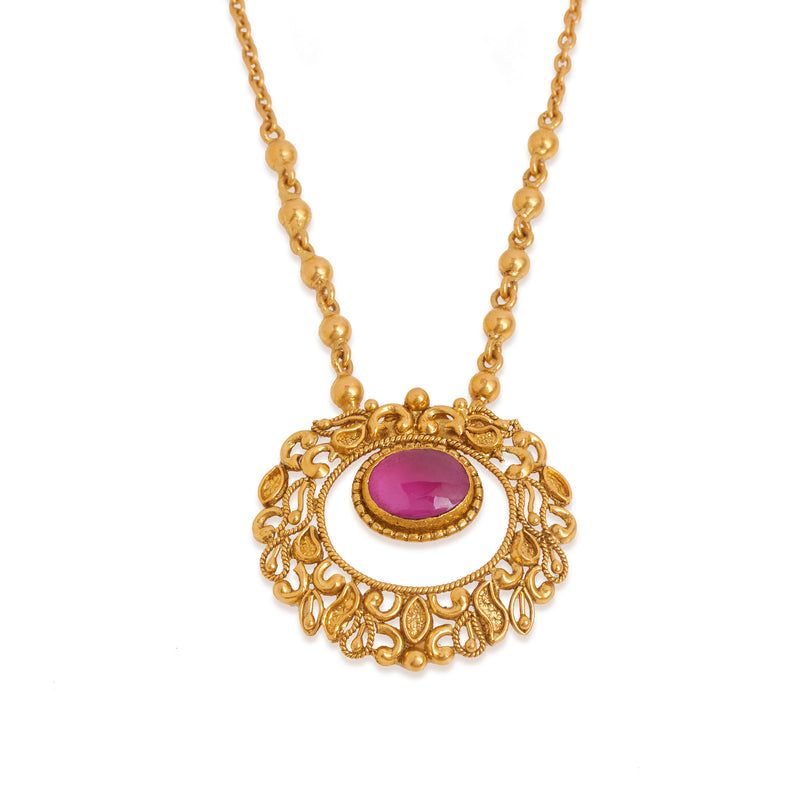 Floral Ruby Gold Necklace - zaveribros.com