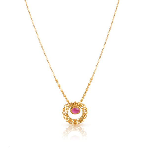 Floral Ruby Gold Necklace - zaveribros.com