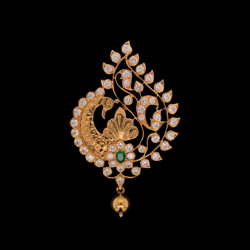 Exquisite Peacock 22Kt Yellow Gold and Diamond Pendant freeshipping - zaveribros.com