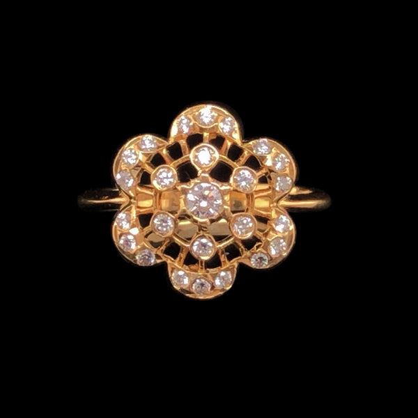 Exquisite 22Kt Gold and Diamond Floral Finger Ring freeshipping - zaveribros.com
